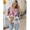 Zeagoo Long Sleeve Shirts for Women 2025 Casual Pleated V Neck Fall Tunic Tops Button Down Blouse Dressy Loose T-Shirts(Colorful)