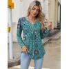 Zeagoo Long Sleeve Shirts for Women 2025 Casual Pleated V Neck Fall Tunic Tops Button Down Blouse Dressy Loose T-Shirts(Green Floral)