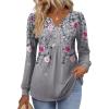 Zeagoo Long Sleeve Shirts for Women 2025 Casual Pleated V Neck Fall Tunic Tops Button Down Blouse Dressy Loose T-Shirts(Grey Floral)
