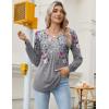 Zeagoo Long Sleeve Shirts for Women 2025 Casual Pleated V Neck Fall Tunic Tops Button Down Blouse Dressy Loose T-Shirts(Grey Floral)