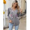 Zeagoo Long Sleeve Shirts for Women 2025 Casual Pleated V Neck Fall Tunic Tops Button Down Blouse Dressy Loose T-Shirts(Grey Floral)
