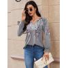 Zeagoo Long Sleeve Shirts for Women 2025 Casual Pleated V Neck Fall Tunic Tops Button Down Blouse Dressy Loose T-Shirts(Grey Floral)
