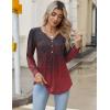 Zeagoo Long Sleeve Shirts for Women 2025 Casual Pleated V Neck Fall Tunic Tops Button Down Blouse Dressy Loose T-Shirts(Grey Red Print)