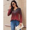 Zeagoo Long Sleeve Shirts for Women 2025 Casual Pleated V Neck Fall Tunic Tops Button Down Blouse Dressy Loose T-Shirts(Grey Red Print)