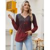 Zeagoo Long Sleeve Shirts for Women 2025 Casual Pleated V Neck Fall Tunic Tops Button Down Blouse Dressy Loose T-Shirts(Grey Red Print)