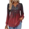Zeagoo Long Sleeve Shirts for Women 2025 Casual Pleated V Neck Fall Tunic Tops Button Down Blouse Dressy Loose T-Shirts(Grey Red Print)