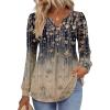 Zeagoo Long Sleeve Shirts for Women 2025 Casual Pleated V Neck Fall Tunic Tops Button Down Blouse Dressy Loose T-Shirts(Khaki Floral)