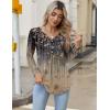 Zeagoo Long Sleeve Shirts for Women 2025 Casual Pleated V Neck Fall Tunic Tops Button Down Blouse Dressy Loose T-Shirts(Khaki Floral)