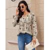 Zeagoo Long Sleeve Shirts for Women 2025 Casual Pleated V Neck Fall Tunic Tops Button Down Blouse Dressy Loose T-Shirts(Light Coffee Floral)