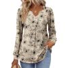 Zeagoo Long Sleeve Shirts for Women 2025 Casual Pleated V Neck Fall Tunic Tops Button Down Blouse Dressy Loose T-Shirts(Light Coffee Floral)