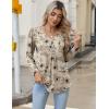 Zeagoo Long Sleeve Shirts for Women 2025 Casual Pleated V Neck Fall Tunic Tops Button Down Blouse Dressy Loose T-Shirts(Light Coffee Floral)