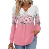 Zeagoo Long Sleeve Shirts for Women 2025 Casual Pleated V Neck Fall Tunic Tops Button Down Blouse Dressy Loose T-Shirts(Pink Floral)