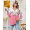 Zeagoo Long Sleeve Shirts for Women 2025 Casual Pleated V Neck Fall Tunic Tops Button Down Blouse Dressy Loose T-Shirts(Pink Floral)