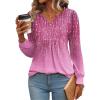 Zeagoo Long Sleeve Shirts for Women 2025 Casual Pleated V Neck Fall Tunic Tops Button Down Blouse Dressy Loose T-Shirts(Pink Print)