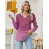 Zeagoo Long Sleeve Shirts for Women 2025 Casual Pleated V Neck Fall Tunic Tops Button Down Blouse Dressy Loose T-Shirts(Pink Print)