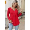 Zeagoo Long Sleeve Shirts for Women 2025 Casual Pleated V Neck Fall Tunic Tops Button Down Blouse Dressy Loose T-Shirts(Red)