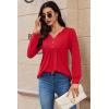 Zeagoo Long Sleeve Shirts for Women 2025 Casual Pleated V Neck Fall Tunic Tops Button Down Blouse Dressy Loose T-Shirts(Red)