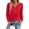 Zeagoo Long Sleeve Shirts for Women 2025 Casual Pleated V Neck Fall Tunic Tops Button Down Blouse Dressy Loose T-Shirts(Red)