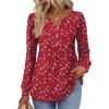 Zeagoo Long Sleeve Shirts for Women 2025 Casual Pleated V Neck Fall Tunic Tops Button Down Blouse Dressy Loose T-Shirts(Red Floral)