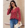 Zeagoo Long Sleeve Shirts for Women 2025 Casual Pleated V Neck Fall Tunic Tops Button Down Blouse Dressy Loose T-Shirts(Red Floral)