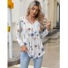 Zeagoo Long Sleeve Shirts for Women 2025 Casual Pleated V Neck Fall Tunic Tops Button Down Blouse Dressy Loose T-Shirts(White Floral)