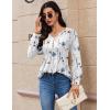 Zeagoo Long Sleeve Shirts for Women 2025 Casual Pleated V Neck Fall Tunic Tops Button Down Blouse Dressy Loose T-Shirts(White Floral)