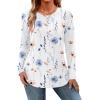 Zeagoo Long Sleeve Shirts for Women Crew Neck Casual Fall Fashion Blouses Basic Tunic Tops Dressy Work Clothes(A-white Flower-bf112)