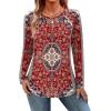 Zeagoo Long Sleeve Shirts for Women Crew Neck Casual Fall Fashion Blouses Basic Tunic Tops Dressy Work Clothes(Floral Red-mz870)