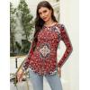 Zeagoo Long Sleeve Shirts for Women Crew Neck Casual Fall Fashion Blouses Basic Tunic Tops Dressy Work Clothes(Floral Red-mz870)