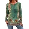 Zeagoo Long Sleeve Shirts for Women Crew Neck Casual Fall Fashion Blouses Basic Tunic Tops Dressy Work Clothes(Green Flower-mz808)
