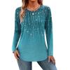 Zeagoo Long Sleeve Shirts for Women Crew Neck Casual Fall Fashion Blouses Basic Tunic Tops Dressy Work Clothes(Green Leave-xh363)