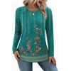 Zeagoo Long Sleeve Shirts for Women Crew Neck Casual Fall Fashion Blouses Basic Tunic Tops Dressy Work Clothes(Green Print-mz871)