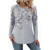 Zeagoo Long Sleeve Shirts for Women Crew Neck Casual Fall Fashion Blouses Basic Tunic Tops Dressy Work Clothes(Grey Print-dh62)