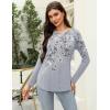 Zeagoo Long Sleeve Shirts for Women Crew Neck Casual Fall Fashion Blouses Basic Tunic Tops Dressy Work Clothes(Grey Print-dh62)