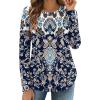 Zeagoo Long Sleeve Shirts for Women Crew Neck Casual Fall Fashion Blouses Basic Tunic Tops Dressy Work Clothes(Navy Print-mz873)