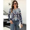 Zeagoo Long Sleeve Shirts for Women Crew Neck Casual Fall Fashion Blouses Basic Tunic Tops Dressy Work Clothes(Navy Print-mz873)