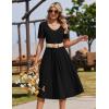 Zeagoo Summer Dress for Women Casual Floral Midi Sundress with Pockets V Neck Pleated Short Sleeve Aline Beach Vacation Dress(Black)
