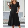 Zeagoo Summer Dress for Women Casual Floral Midi Sundress with Pockets V Neck Pleated Short Sleeve Aline Beach Vacation Dress(Black)