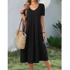 Zeagoo Summer Dress for Women Casual Floral Midi Sundress with Pockets V Neck Pleated Short Sleeve Aline Beach Vacation Dress(Black)
