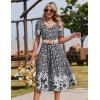 Zeagoo Summer Dress for Women Casual Floral Midi Sundress with Pockets V Neck Pleated Short Sleeve Aline Beach Vacation Dress(Black Floral)