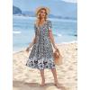 Zeagoo Summer Dress for Women Casual Floral Midi Sundress with Pockets V Neck Pleated Short Sleeve Aline Beach Vacation Dress(Black Floral)