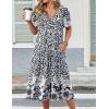 Zeagoo Summer Dress for Women Casual Floral Midi Sundress with Pockets V Neck Pleated Short Sleeve Aline Beach Vacation Dress(Black Floral)