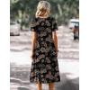 Zeagoo Summer Dress for Women Casual Floral Midi Sundress with Pockets V Neck Pleated Short Sleeve Aline Beach Vacation Dress(Black Floral Print)
