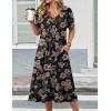 Zeagoo Summer Dress for Women Casual Floral Midi Sundress with Pockets V Neck Pleated Short Sleeve Aline Beach Vacation Dress(Black Floral Print)