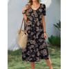 Zeagoo Summer Dress for Women Casual Floral Midi Sundress with Pockets V Neck Pleated Short Sleeve Aline Beach Vacation Dress(Black Floral Print)