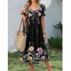Zeagoo Summer Dress for Women Casual Floral Midi Sundress with Pockets V Neck Pleated Short Sleeve Aline Beach Vacation Dress(Black Floral-1)