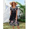 Zeagoo Summer Dress for Women Casual Floral Midi Sundress with Pockets V Neck Pleated Short Sleeve Aline Beach Vacation Dress(Black Floral-1)