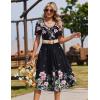 Zeagoo Summer Dress for Women Casual Floral Midi Sundress with Pockets V Neck Pleated Short Sleeve Aline Beach Vacation Dress(Black Floral-1)