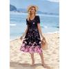 Zeagoo Summer Dress for Women Casual Floral Midi Sundress with Pockets V Neck Pleated Short Sleeve Aline Beach Vacation Dress(Black Pink Floral)