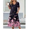 Zeagoo Summer Dress for Women Casual Floral Midi Sundress with Pockets V Neck Pleated Short Sleeve Aline Beach Vacation Dress(Black Pink Floral)